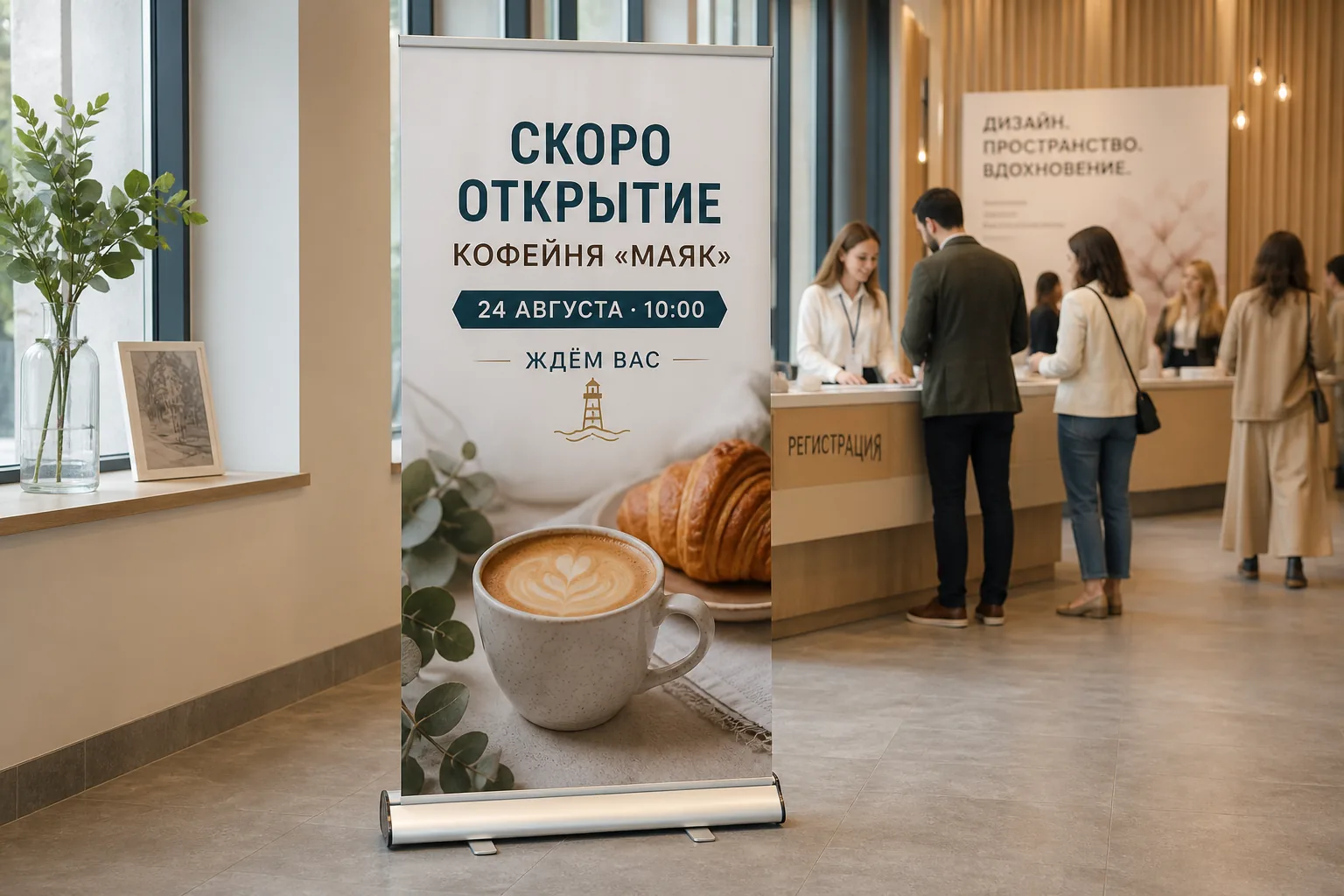 Roll-up с афишей мероприятия в зоне регистрации; для заказа в Рязани