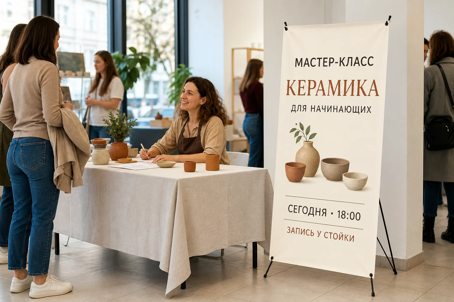 Стенд «Паук» с рекламой в небольшой промозоне; для заказа в Рязани