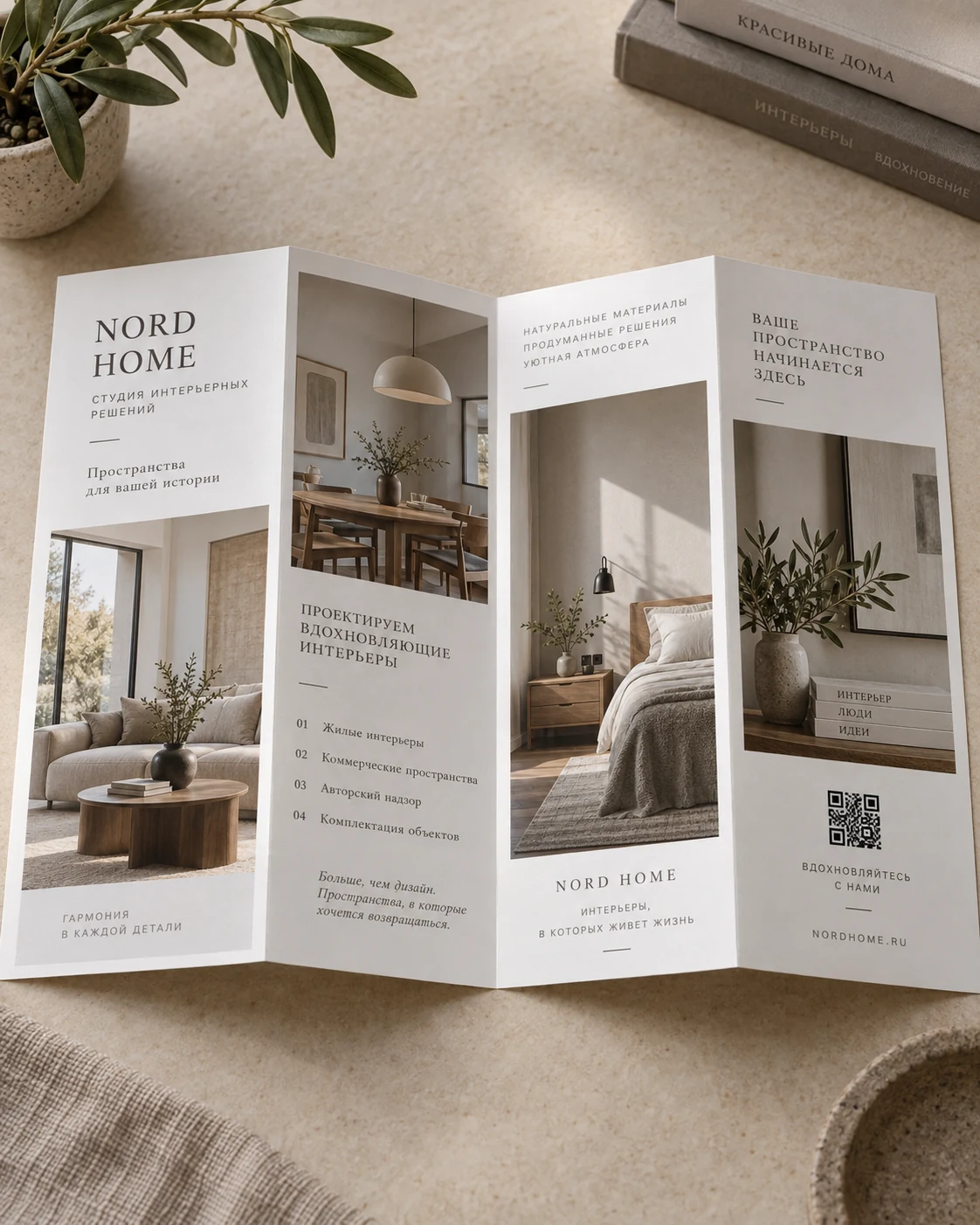 Буклет студии ремонта с Z-сложением и последовательными этапами
